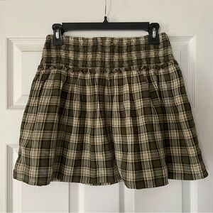 Madewell Smocked-Waist Plaid Mini Skirt in 100% Cotton Size Medium